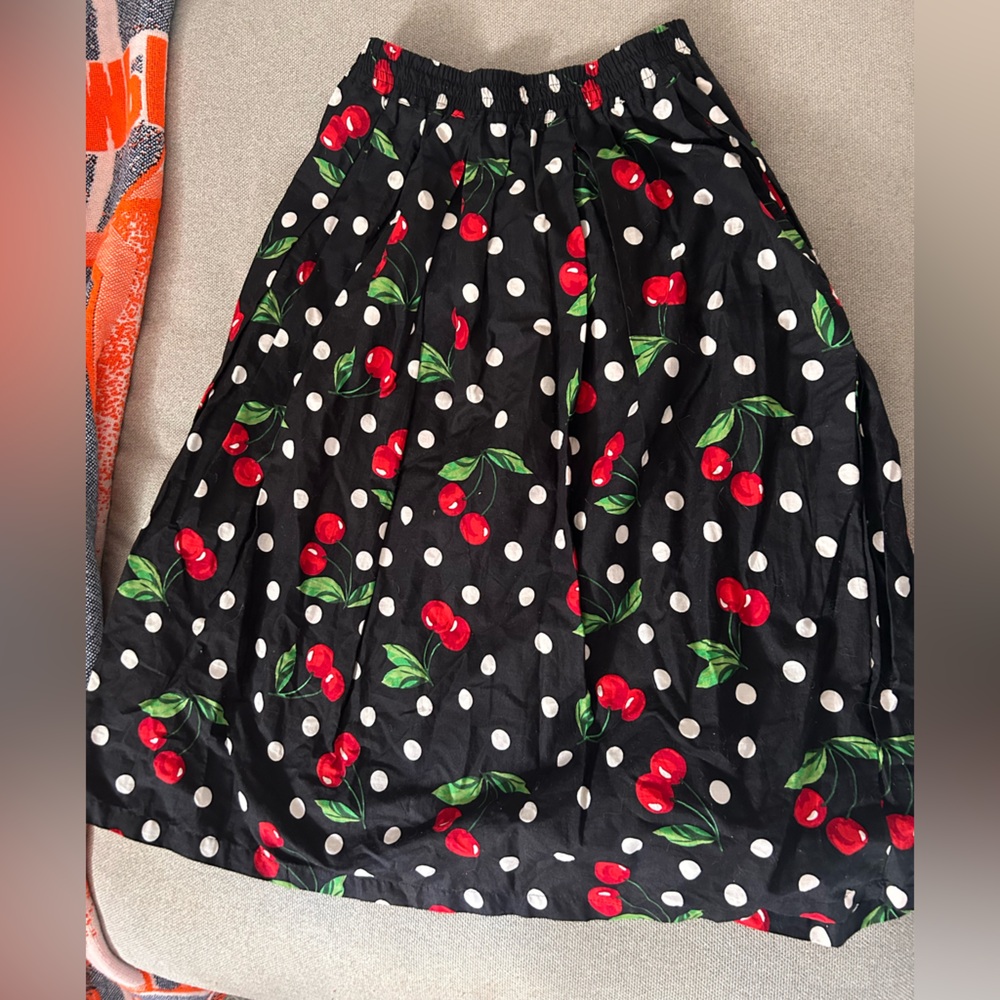 Cherry Print Black Skirt